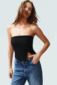 Fitted Straplez Crop Bluz Yan Fermuar Asimetrik Kesim Polyester Kumaş Profesyonel Görünüm