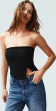 Fitted Straplez Crop Bluz Yan Fermuar Asimetrik Kesim Polyester Kumaş Profesyonel Görünüm