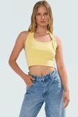Fitted Kalıp Viskoz Ribana Crop Bluz Boyundan Bağlamalı Yaka Günlük Stil