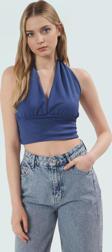 Vücuda Oturan Crop Bluz Boyundan Bağlamalı Örme Kumaş Modern Stil Premium Kalite