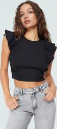 Fitted Crop Bluz Örme Kumaş Büzgülü Kollarla Rahat Şıklık Profesyonel Görünüm Seçkin Malzeme