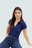 Viskoz Ribana Örme Bluz Crop Polo Yaka Fitted Rahat Kullanım Premium Kalite Modern Stil
