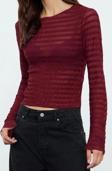 Stil Kadın Fitted Vücuda Oturan Dokulu Tül Esnek Bluz Regular Örme Slim Kalıp