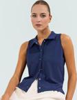 Regular Kalıp Kolsuz Bluz %96 Polyester %4 Elastan Polo Yaka Rahat Yazlık Zarifane Tasarım
