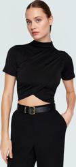 Şık Dik Yaka Crop Bluz Örme Kumaş Kruvaze Yazlık Modern Stil Rahat Ve Özel Tasarım
