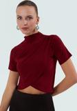 Şık Dik Yaka Crop Bluz Örme Kumaş Kruvaze Yazlık Modern Stil Rahat Ve Özel Tasarım