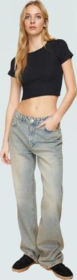 Fitted Crop Bluz Esnek Örme Bisiklet Yaka Rahat Yazlık Özel Tasarım Zarifane