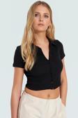Fitted Crop Bluz Polo Yaka Kısa Kollu Pamuklu Yazlık Kaliteli İşçilik Şık Görünüm