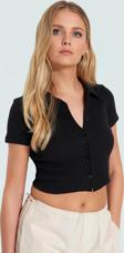 Fitted Crop Bluz Polo Yaka Kısa Kollu Pamuklu Yazlık Kaliteli İşçilik Şık Görünüm