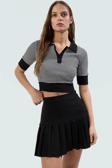 Rejenere Kaşkorse Crop Bluz Çizgili Polo Yaka Fitted Yazlık Konforlu Kesim Özenle Seçilmiş