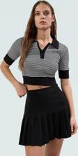 Rejenere Kaşkorse Crop Bluz Çizgili Polo Yaka Fitted Yazlık Konforlu Kesim Özenle Seçilmiş