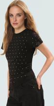 Asimetrik Taşlı T shirt Pamuklu Fitted Yazlık Dayanıklı Malzeme Modern Stil Özenle Seçilmiş