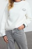 Tarz Bol Bisiklet Yaka Düşük Kol Uzun Slogan Nakışlı Kalıp Kalın İçi Polarlı Örme Sweatshirt