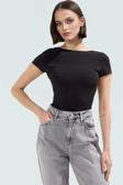 Şık Crop Bluz Nefes Alan Örme Kumaş Sırt Dekolteli Fitted Kalıp Günlük Kullanım İçin