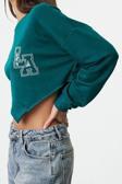 Tarz Oversize Bisiklet Yaka Düşük Kol Crop Geniş Kalıp Asimertik Crop Kalın Örme Sweatshirt