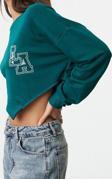 Tarz Oversize Bisiklet Yaka Düşük Kol Crop Geniş Kalıp Asimertik Crop Kalın Örme Sweatshirt