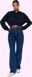 Kadın Pamuk Denim Jean Pantolon Basic Yüksek Bel Geniş Paça Yaz Aylarının Vazgeçilmezi
