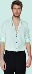 Erkek Pamuklu Gömlek Düğmeli Slim Fit Keten Görünümlü İş ve Günlük Yaz Aylarının Vazgeçilmezi
