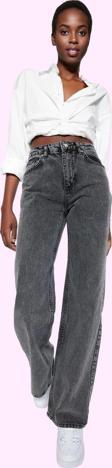 Kadın Pamuk Denim Wide Leg Jean Yüksek Bel Rahat Günlük Stil Hafta Sonu Yaz Aylarının Vazgeçilmezi