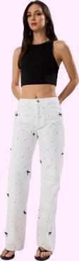 Kadın Pamuk Denim Wide Leg Pantolon Normal Bel Düz Desen Rahat Günlük Kullanım Özel Günler