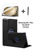 Samsung Galaxy Tab A9+ Plus 11 Inç Tablet Uyumlu 360 Döner Pu Deri Kılıf Seti Sm-x210
