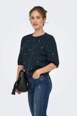 Only Kadın Onlsussı İnci ve Taş Süslemeli Kısa Kollu Örme Kazak 15352067 Lacivert