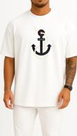 Oversize Home Yazılı Denizci Çıpa Göğüs Tasarımlı Unisex T-Shirt