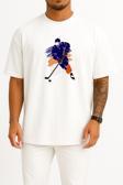 Oversize Ice Hockey Hockey Sticks Hockey Puck Göğüs Tasarımlı Unisex T-Shirt