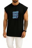 Oversize Good Vibes Only Göğüs Tasarımlı Unisex Spor Atlet