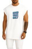 Oversize Good Vibes Only Göğüs Tasarımlı Unisex Spor Atlet