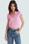 Viskoz Ribana Örme Bluz Crop Polo Yaka Fitted Rahat Kullanım Premium Kalite Modern Stil