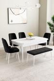 Mabel Beyaz 80x132 Açılabilir Mdf Masa Yemek Odası Takımı, Mutfak Takımı  4 Sandalye 1 Bench