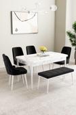 Mabel Beyaz Mermer 80x132 Açılabilir Mdf Masa Yemek Odası Takımı,Mutfak Takımı 4 Sandalye, 1 Bench