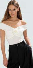 Rahat Fitted Bluz %96 Polyester %4 Elastan Carmen Yaka Zarifane Tasarım