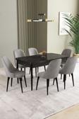 Ikon Siyah Mermer 80x132 Açılabilir Mdf Masa Yemek Odası Takımı, Mutfak Takımı 6 Adet Sandalye