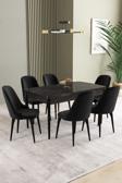 Ikon Siyah Mermer 80x132 Açılabilir Mdf Masa Yemek Odası Takımı, Mutfak Takımı 6 Adet Sandalye