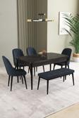 Ikon Siyah Mermer 80x132 Açılabilir Mdf Masa Yemek Odası Takımı, Mutfak Takımı 4 Sandalye, 1 Bench
