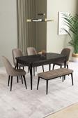 Ikon Siyah Mermer 80x132 Açılabilir Mdf Masa Yemek Odası Takımı, Mutfak Takımı 4 Sandalye, 1 Bench