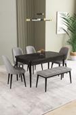Ikon Siyah Mermer 80x132 Açılabilir Mdf Masa Yemek Odası Takımı, Mutfak Takımı 4 Sandalye, 1 Bench