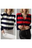 Winter Club Kadın Bisiklet Yaka Çizgili Crop Hırka 2'Li