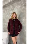 Winter Club Kadın Bordo Leopar Desenli Şardonlu Hırka