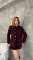 Winter Club Kadın Bordo Leopar Desenli Şardonlu Hırka