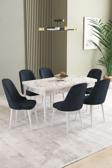 Ikon Beyaz Mermer 80x132 Açılabilir Mdf Masa Yemek Odası Takımı, Mutfak Takımı 6 Adet Sandalye