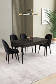 Ikon Siyah Mermer 80x132 Açılabilir Mdf Masa Yemek Odası Takımı, Mutfak Takımı 4 Adet Sandalye