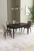 Ikon Siyah Mermer 80x132 Açılabilir Mdf Masa Yemek Odası Takımı, Mutfak Takımı 4 Adet Sandalye