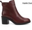 Kadın Bordo Fermuarlı Kalın Topuklu Hakiki Deri Bot