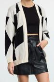 Stil Modern Kadın Midi Düşük Kol V Yaka Geometrik Desenli Triko Hırka