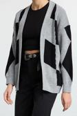 Stil Modern Kadın Midi Düşük Kol V Yaka Geometrik Desenli Triko Hırka