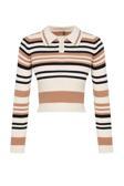 Stil Modern Kadın Crop Standart Kol Polo Yaka Çizgili Triko Kazak