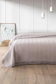 %100 Pamuk Petekli Dantelli Pike-Tek Kişilik Waffle Pike- 160x230 cm-Taş